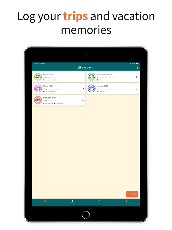 iPassport: Trip Logs iPad screenshot 1 - Travel app