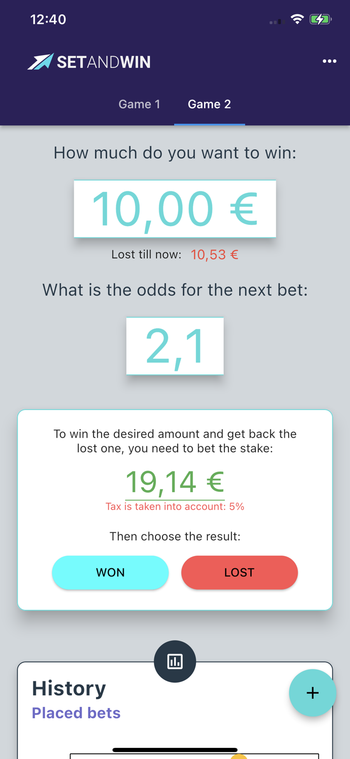 SetAndWin. Bets calculator