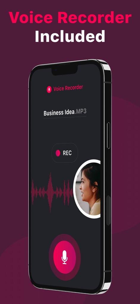 Call Recorder - Phone ACR - Users can leverage the app's integrated voice recorder, which displays an audio waveform and allows for easy recording of memos like 'Business Idea' in MP3 format.