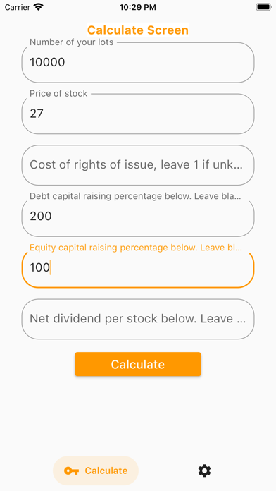 Dividend/Capital Raising Calc. Screenshot