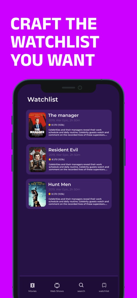 Lok L0k: Watch TV drama, Movie - Users can easily build a personalized watchlist, featuring detailed entries for each movie and clear movie posters to track their viewing interests.
