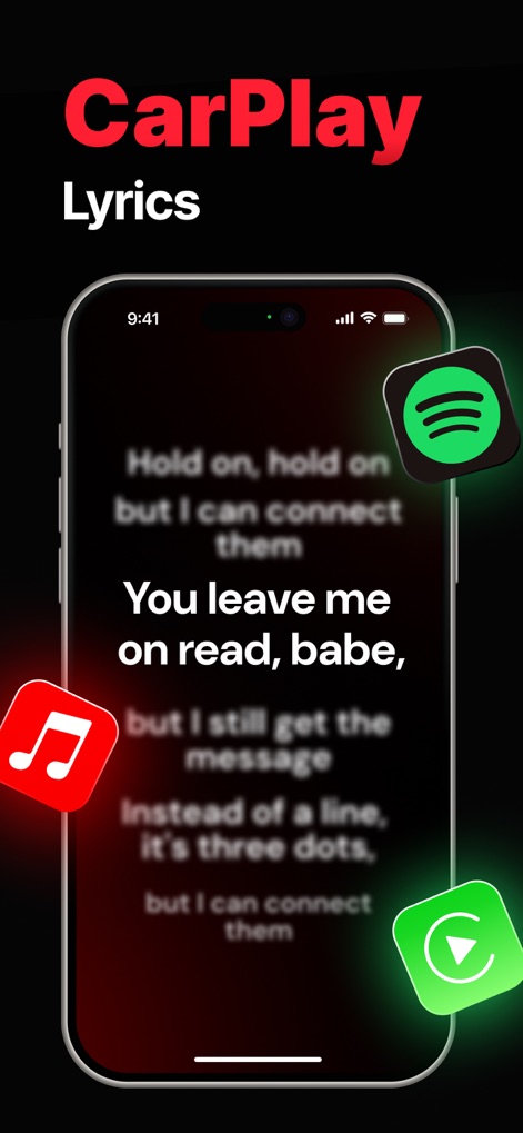 Lyrix: Dynamic Lyricsㅤ - This view illustrates the app's ability to overlay dynamic lyrics onto the iPhone screen, supporting popular streaming platforms such as Spotify and Apple Music.