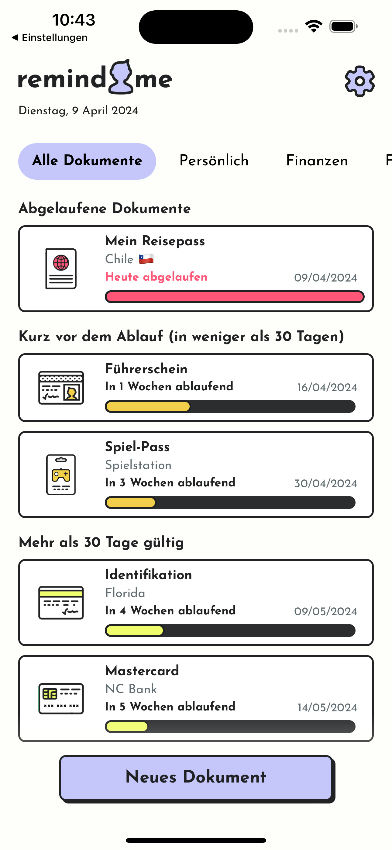 RemindMe – Dokumenterinnerung