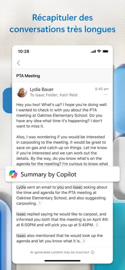 Capture d'écran de Microsoft Outlook sur iPhone 4