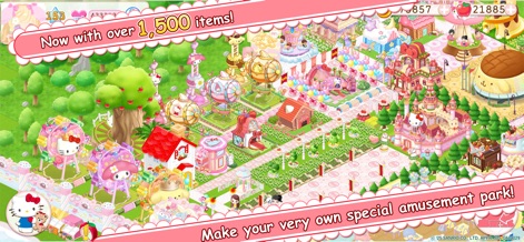 Hello Kitty World 2 - Users can design their unique amusement park with a vast selection of over 1,500 decorative items and various themed attractions.