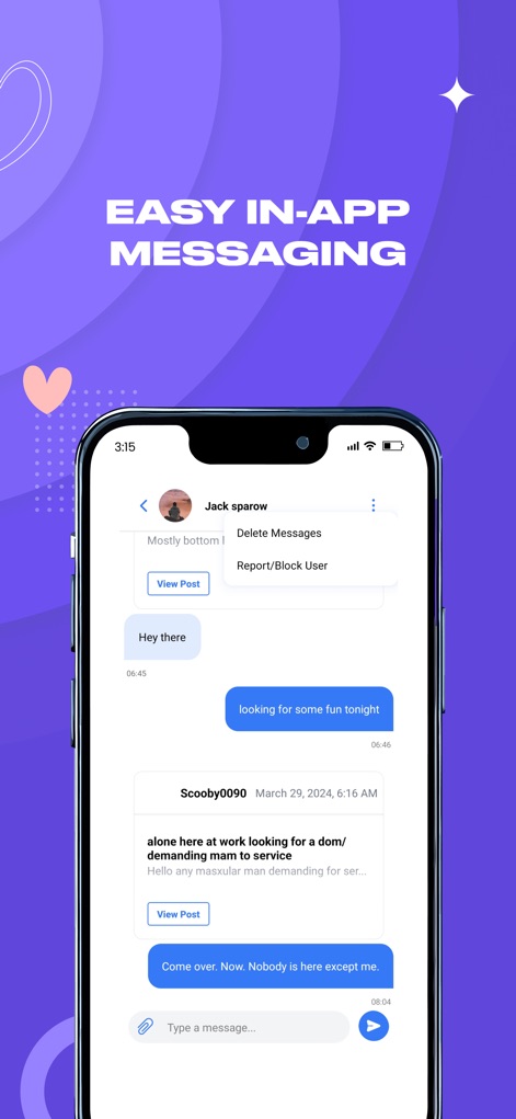 DoubleList - Casual Encounters - This feature enables users to engage in direct conversations through chat bubbles and compose new messages via the dedicated input field.