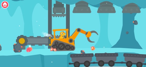 Dinosaur Digger 3: Truck Games - Users can engage in mineral mining with an excavator, skillfully extracting colorful gems and depositing them into nearby mine carts.