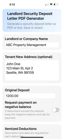 Deposit Letter PDF Generator screenshot