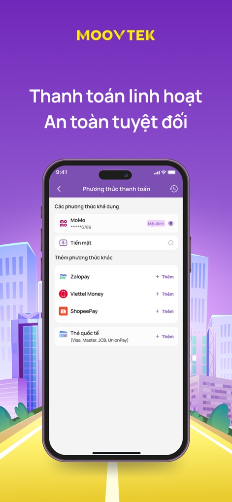 MOOVTEK - Discover MOOVTEK's comprehensive payment options, supporting popular e-wallets like MoMo and ZaloPay alongside secure international credit card integration for user convenience.