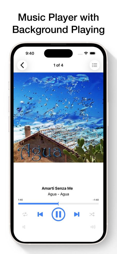 Zip & RAR File Extractor - Con un lettore musicale completo, gli utenti possono godere della riproduzione in background e controllare la musica con i "controlli di riproduzione" e visualizzare il "titolo del brano" corrente.