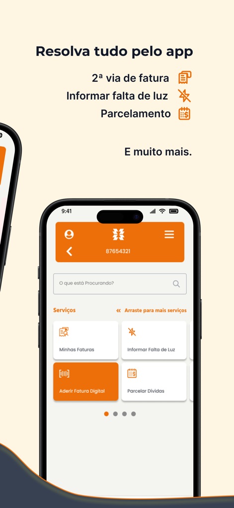 Copel - A tela de serviços principal facilita o gerenciamento, destacando atalhos como "Minhas Faturas" para acesso aos débitos e a funcionalidade de "Informar Falta de Luz", simplificando as interações do usuário.