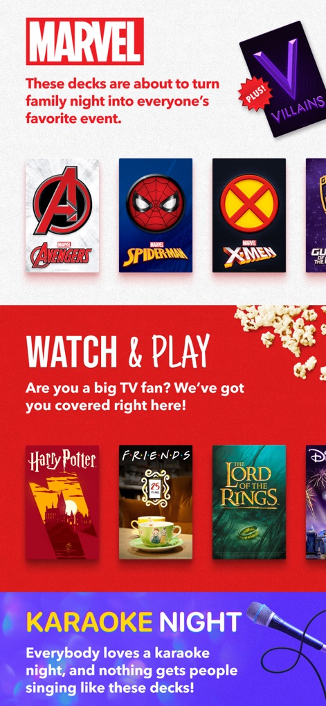 Heads Up! - Die App erweitert ihr Angebot kontinuierlich mit exklusiven Themenwelten und lizenzierten Inhalten, wie den umfassenden 'Marvel'- und 'Harry Potter'-Decks sowie der speziellen 'Karaoke Night'-Kategorie, die für abwechslungsreiche Unterhaltung sorgt.