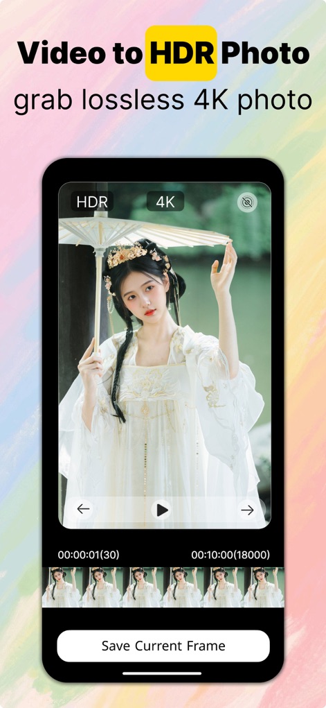 CamFusion - Dual Camera 视频抽帧截图 - La aplicación permite a los usuarios extraer fotogramas individuales de vídeos, manteniendo la calidad 4K y la compatibilidad con HDR para imágenes vibrantes y detalladas.