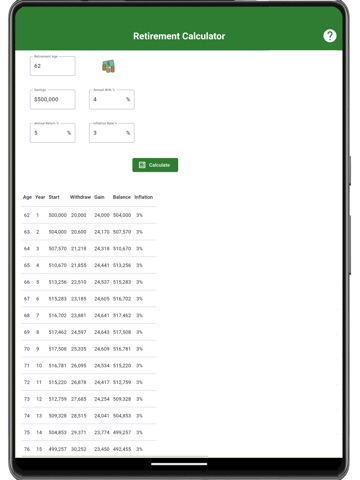 Best Retirement Calculator iPad screenshot