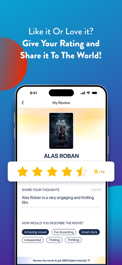 TIX ID - Witness the app's interactive star rating system and the spacious text input field, empowering users to share their valuable movie reviews.