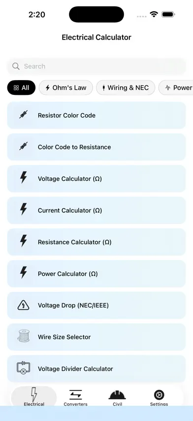 Electrical Calculator screenshot 1