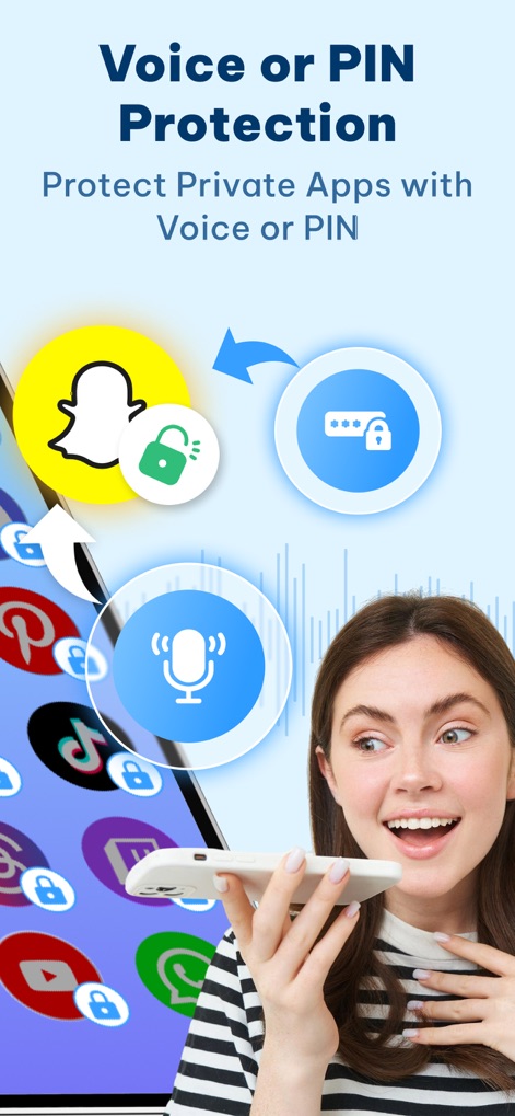 AI Voice Note Lock – App Lock - This tool showcases the flexibility of securing sensitive applications through either voice activation or traditional PIN lock options.