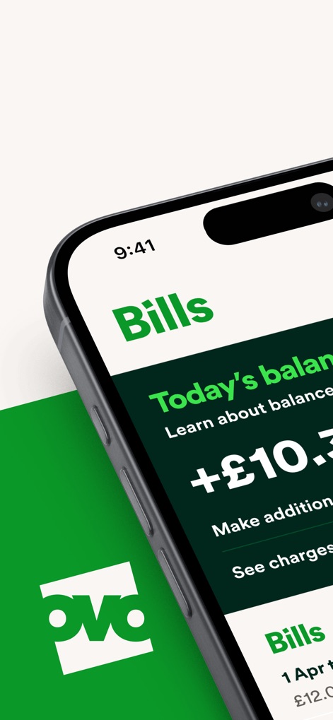 OVO Energy - See how the app presents the "Bills" section and clearly displays "Today's balance" for effortless financial tracking.