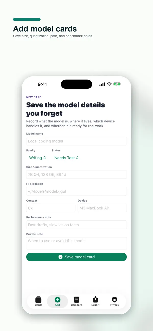Screenshot #2 pour Local Model Card Vault