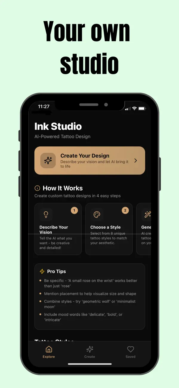 Screenshot #1 pour AI Tattoo Design Studio
