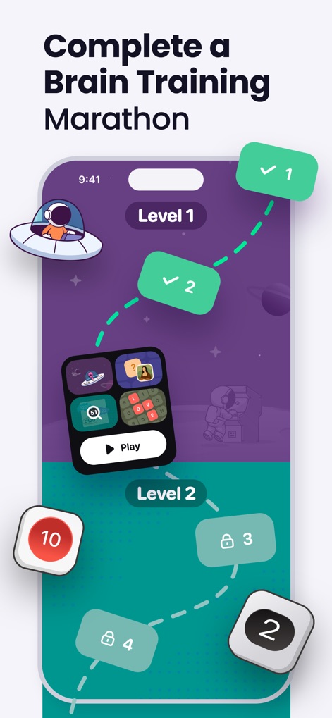 BrainGain - Brain Training - Experience the engaging Brain Training Marathon mode, where users advance through sequential levels and unlock new cognitive challenges.