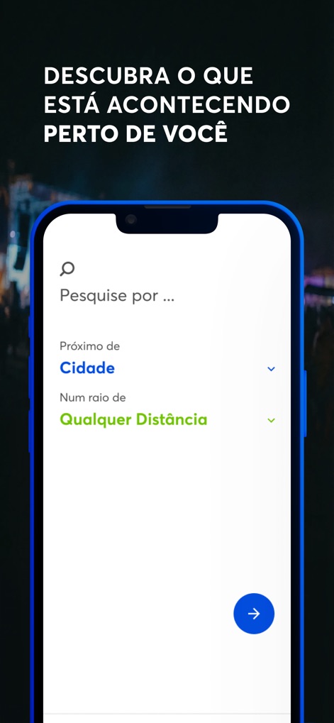 BaladAPP - A funcionalidade de busca avançada permite que os usuários personalizem sua pesquisa por **"cidade"** e ajustem o **"raio de distância"**, facilitando a localização de eventos relevantes.