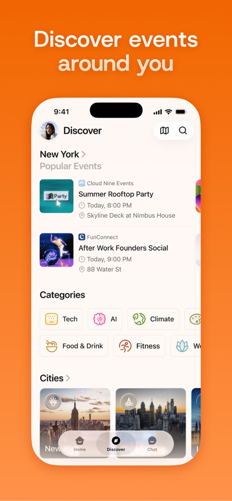Luma: Events & Invites - This tool allows users to effortlessly discover popular events nearby, featuring a prominent city filter and categorized event listings.