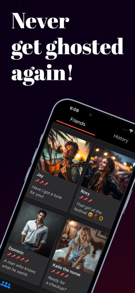 Spicy Chat AI - Explore the diverse 'Friends' list to discover a range of AI companions, each with unique avatars and intriguing character descriptions.