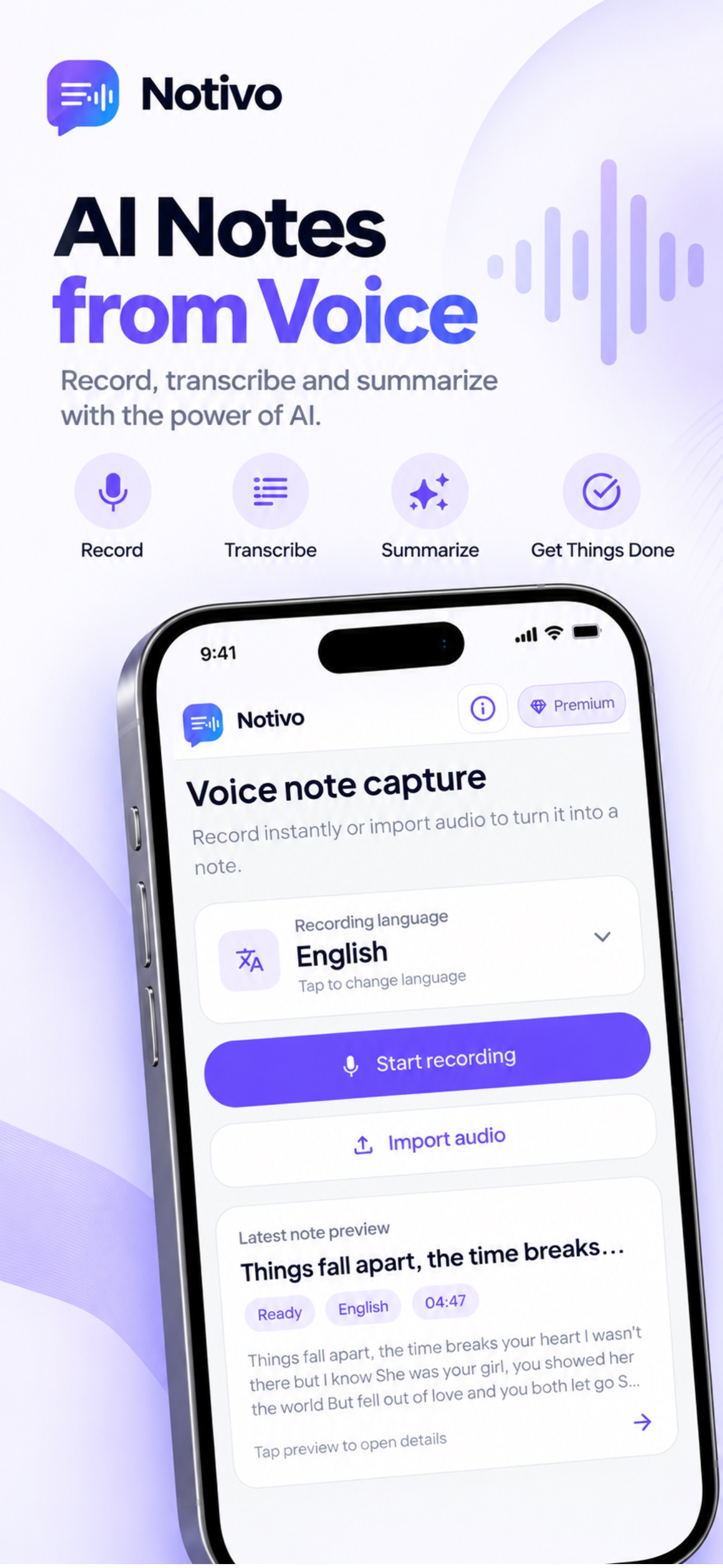 Screenshot 1 of Notivo: Voice Notes & AI