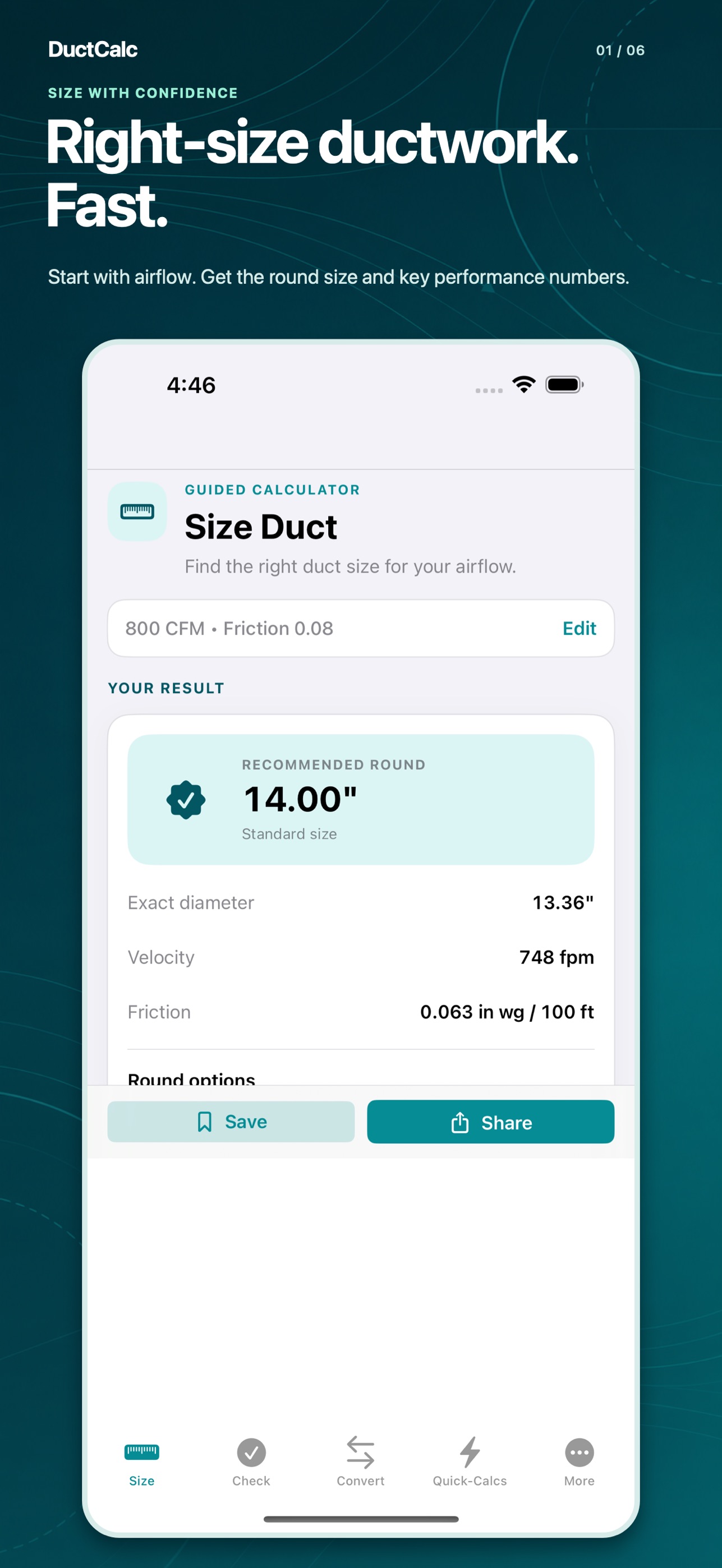 Screenshot 1 of DuctCalc - HVAC Ductulator