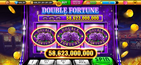 Wild Classic Slots Casino Game - Users experience the elegant "DOUBLE FORTUNE" slot with its distinctive purple rose symbols and intuitive bet adjustment controls.
