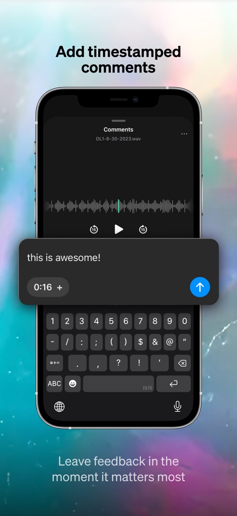 Baton - Unreleased Music - Los usuarios pueden añadir comentarios con un 'timestamp' exacto, como el "0:16", facilitando la retroalimentación puntual sobre la pista de audio.