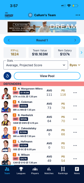 AFL Fantasy Screenshot 1 of 3
