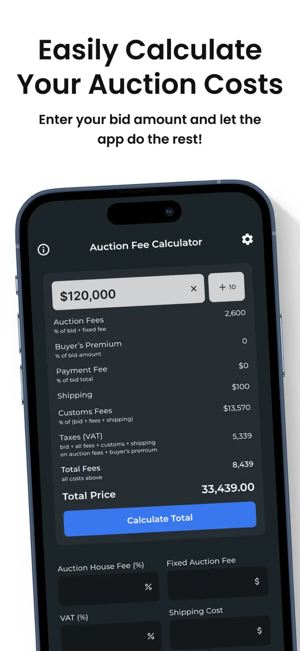 Screenshot #1 pour Auction Calculator - Bid Smart
