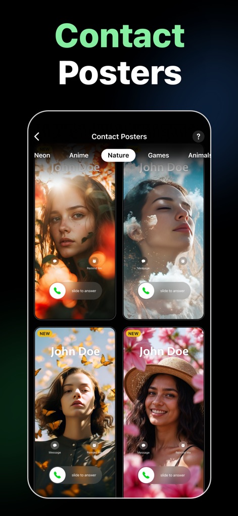 Ringtone Maker Garage - Discover how this tool transforms incoming calls with vibrant contact posters, categorized for easy browsing and featuring diverse artistic styles.