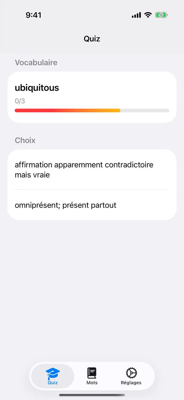 Screenshot #1 pour Vocabulaire à Choix Multiple