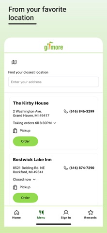Gilmore Restaurants iPhone screenshot