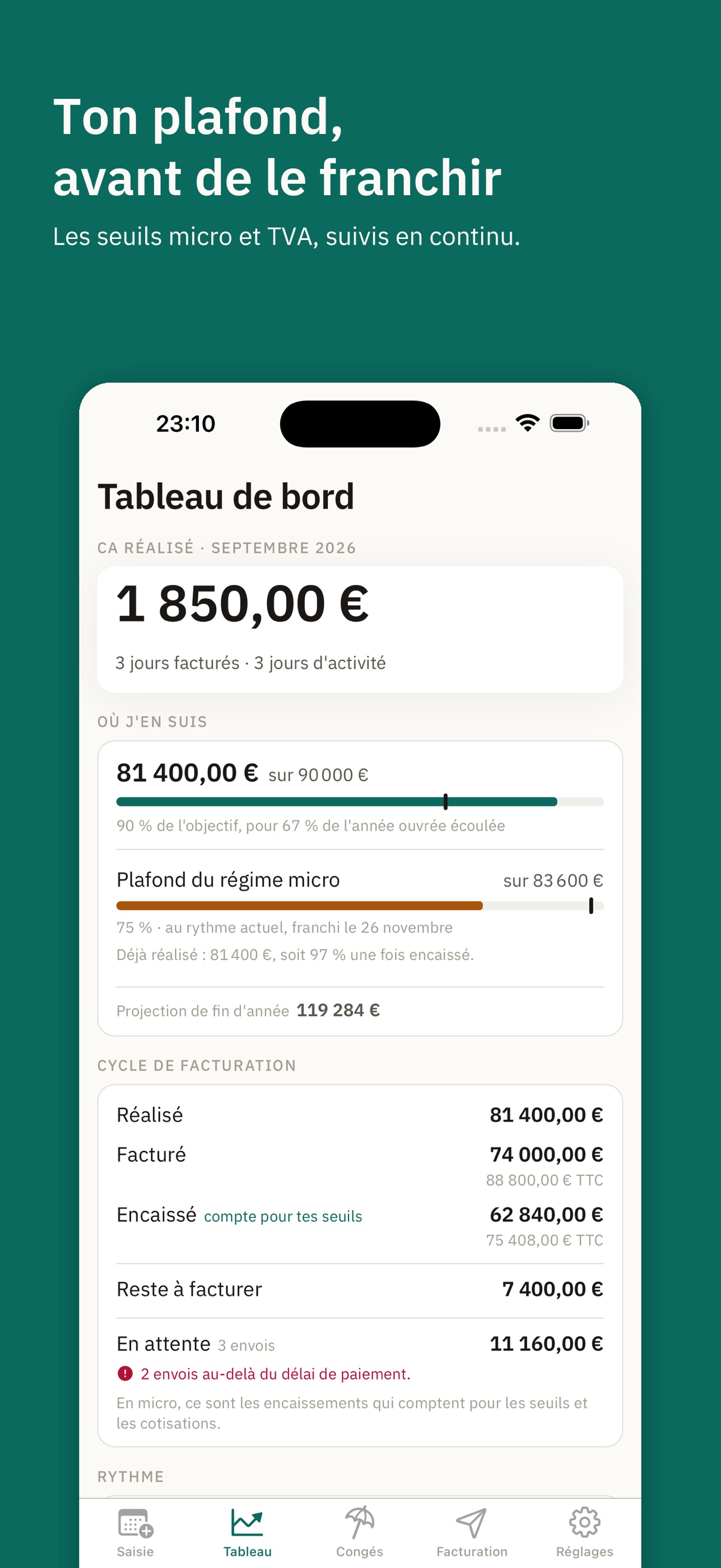 Screenshot 1 of Tejem · Suivi de CA freelance