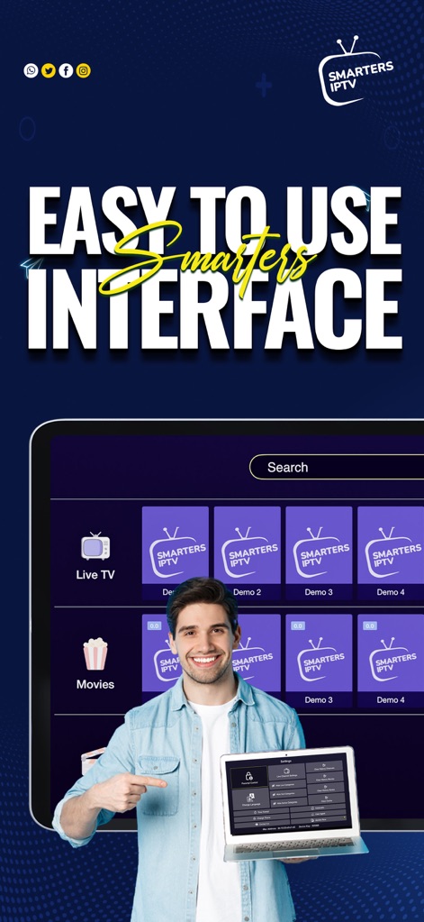 Smarters IPTV Player - L'interfaccia è progettata per la massima semplicità, come si evince dalla chiara categorizzazione tra "Live TV" e "Movies", rendendo l'accesso ai contenuti immediato per tutti gli utenti.
