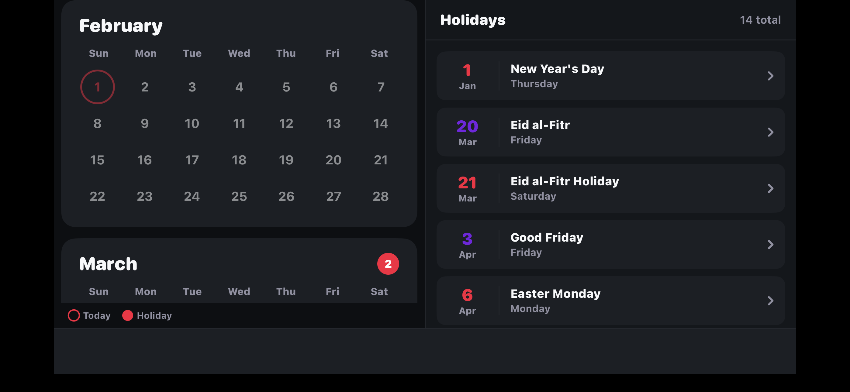 Calendar NG