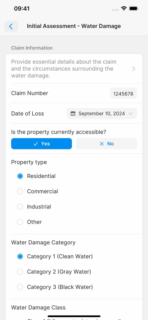 magicplan - This tool streamlines on-site data capture with digital forms, providing structured input fields for critical claim information and clear options for categorizing property type and damage.