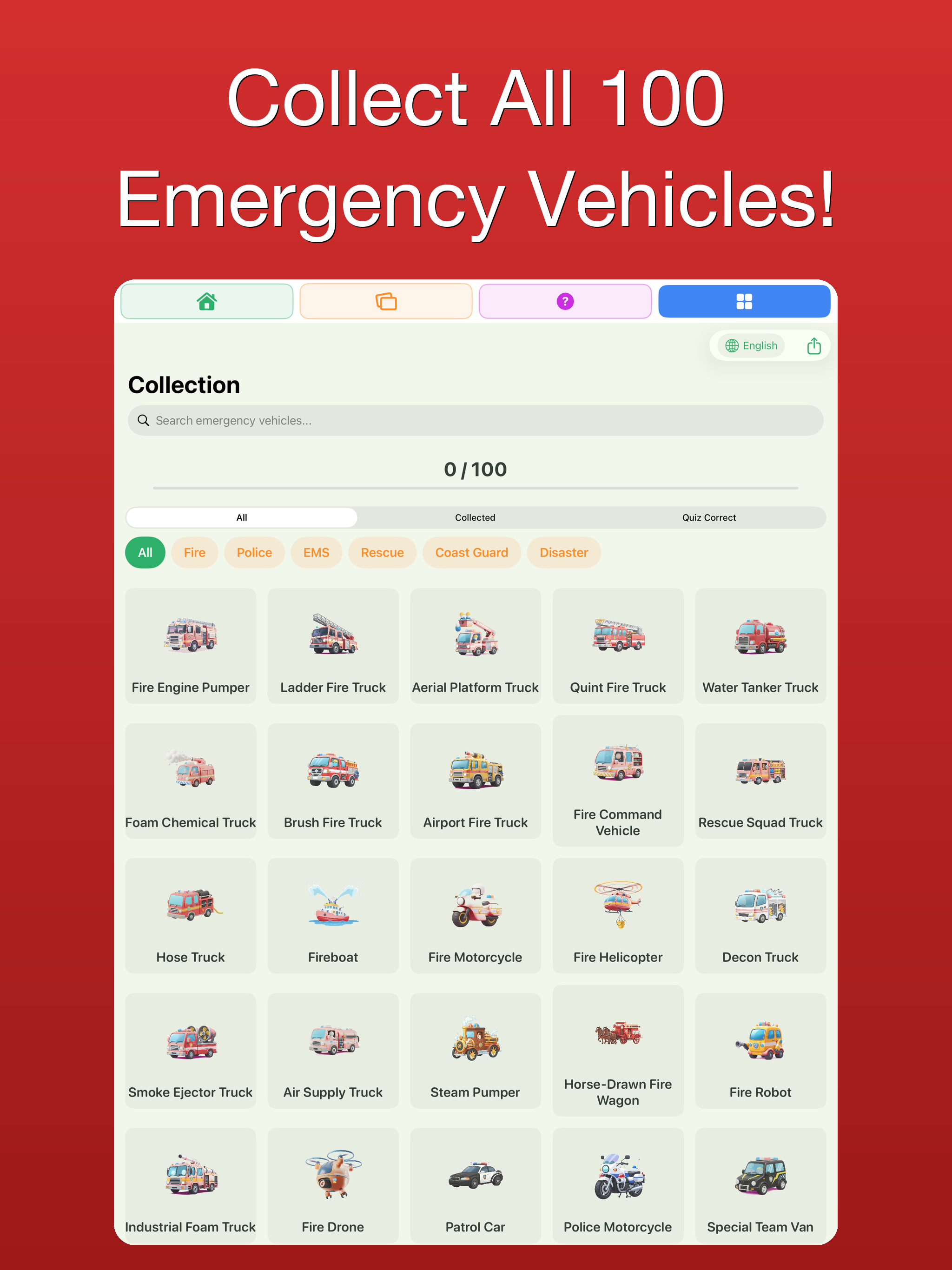 100 Emergency Vehicles Kids