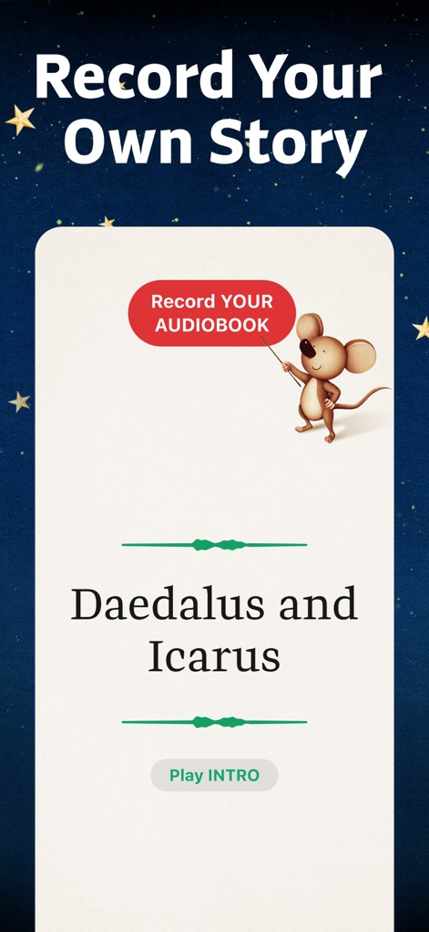 Readmio: Read Aloud Books - Utilize the "Record YOUR AUDIOBOOK" feature to personalize stories and easily "Play INTRO" for a quick preview before recording.