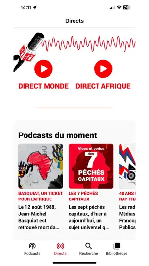 Capture d'écran de RFI Pure Radio sur iPhone 3
