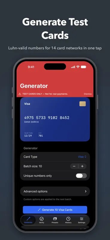 Credit Card Generator: Test screenshot 1 of 10