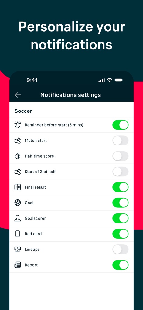 Flashscore: Live Scores & News - Tailored Alerts Control