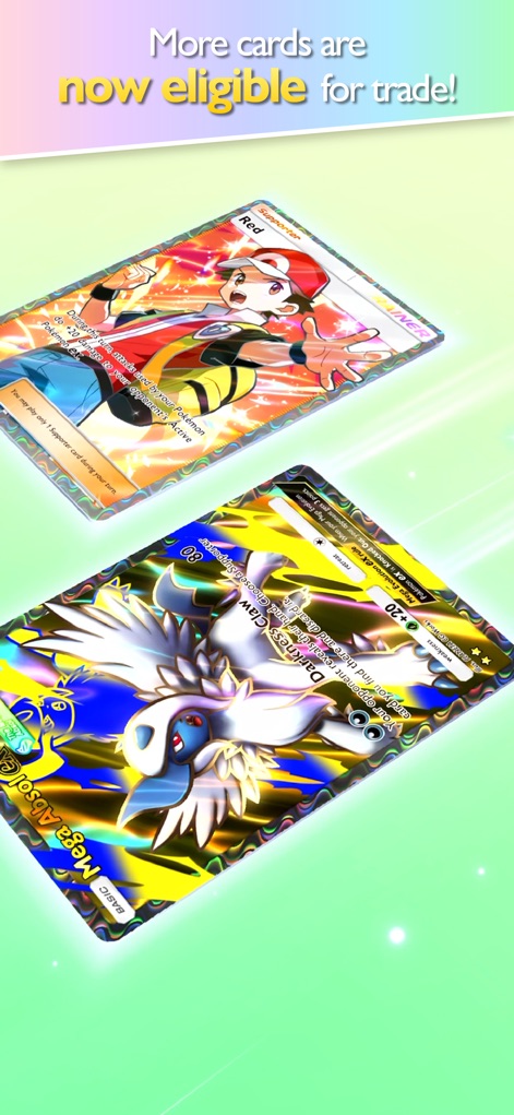 Pokémon TCG Pocket - Esta herramienta destaca la elegibilidad ampliada para el intercambio de cartas, presentando ilustraciones inmersivas con una sensación 3D en cartas como Mega Absol que enriquecen la experiencia visual.