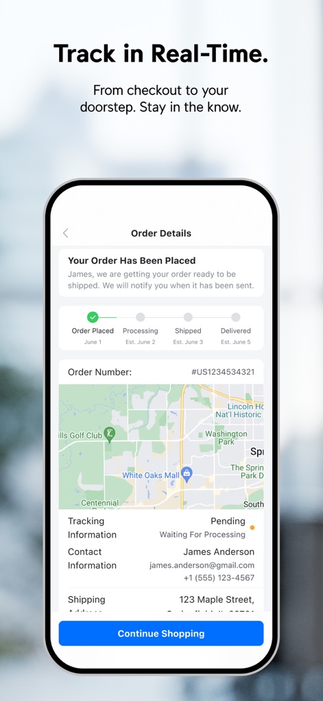 UniFi Store - The app provides a clear 'Order Placed' to 'Delivered' progress timeline and includes an integrated map view for real-time shipment location.