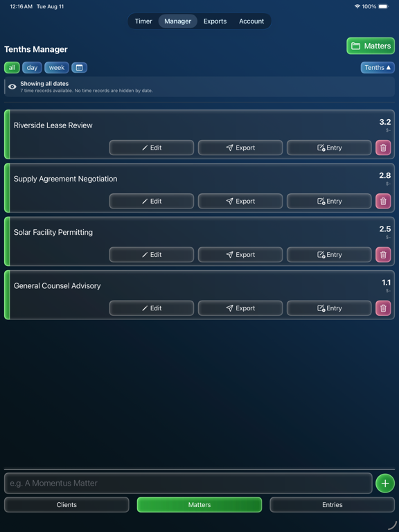 Tenths - Billable Time Tracker iPad screenshot