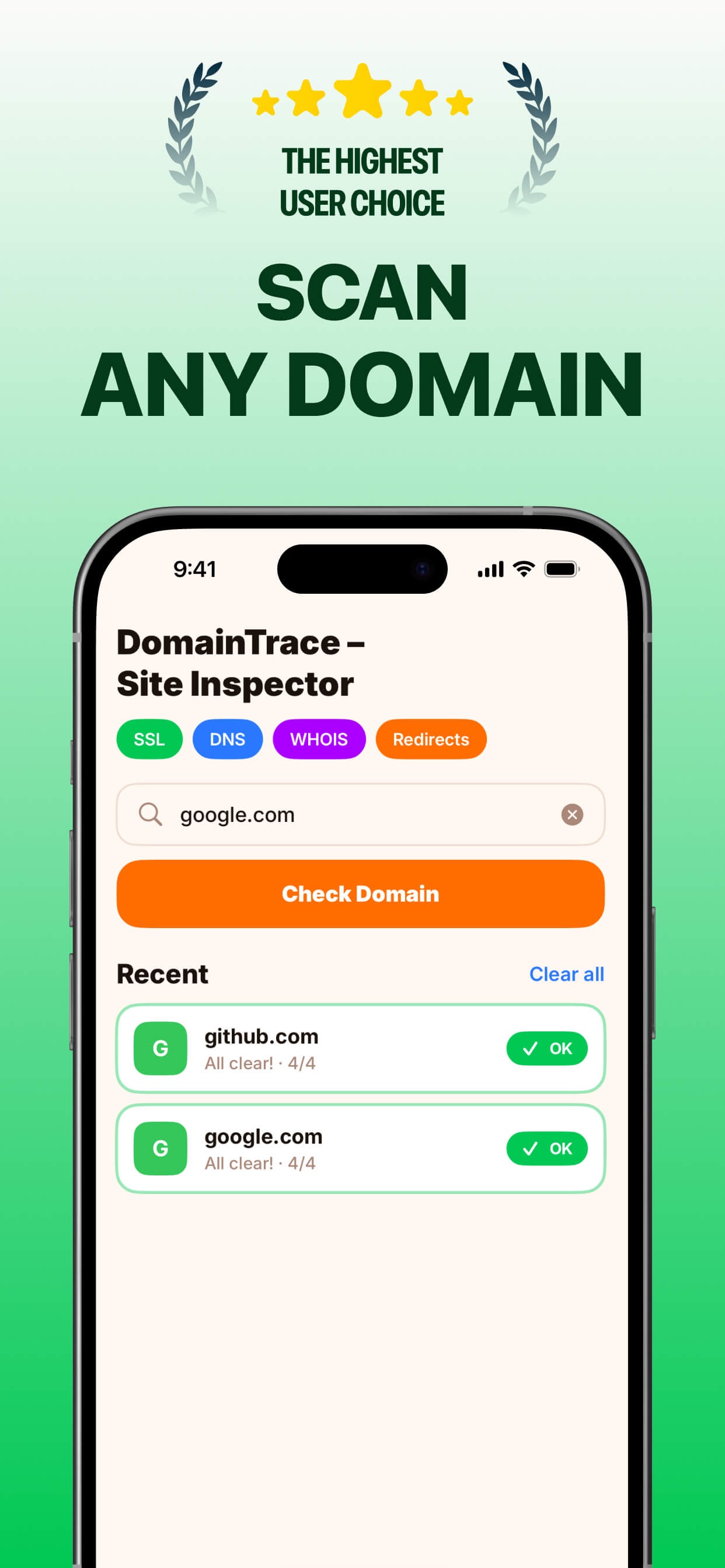 Screenshot 1 of DomainTrace – Site Inspector